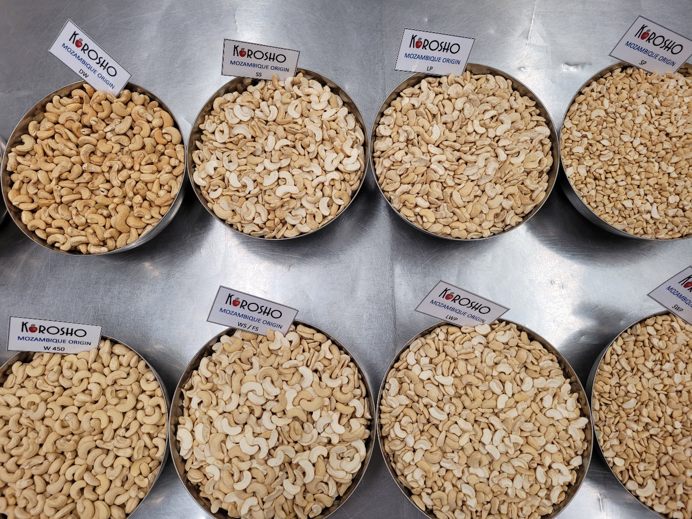 Based on shape, colour and size, the cashew  kernels are categorised in different grades, all of  them ready to be enjoyed by the end-consumer. Photo: AATIF TA Facility Manager