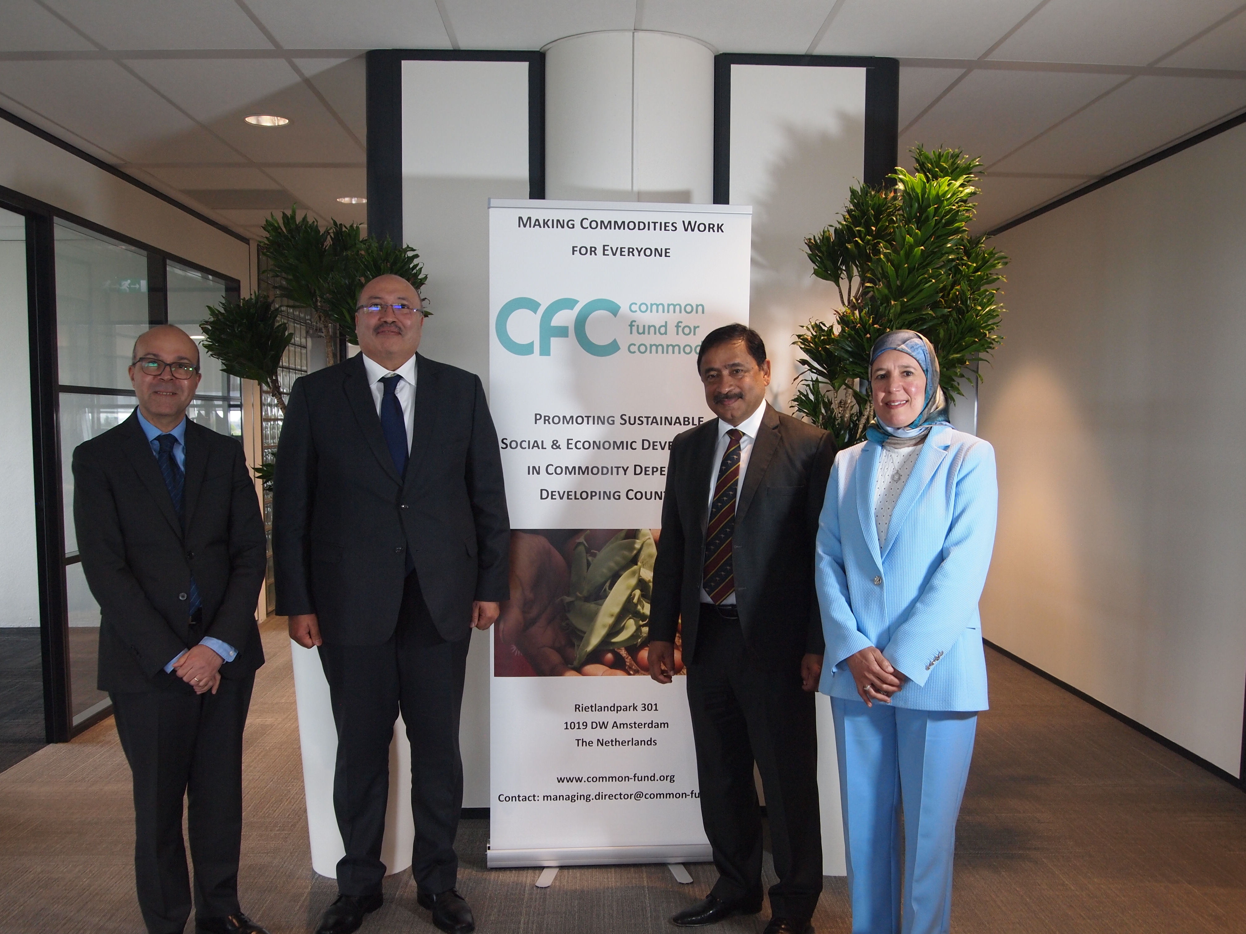 From left:  Mr. Rachid Seghrouchni, Deputy Head of Mission; H.E. Mr. Mohamed Basri, Ambassador of the Kingdom of Morocco; Ambassador Sheikh Mohammed Belal, Managing Director of the CFC; and Ms. Sanaa Ziati, Minister Plenipotentiary at the Embassy